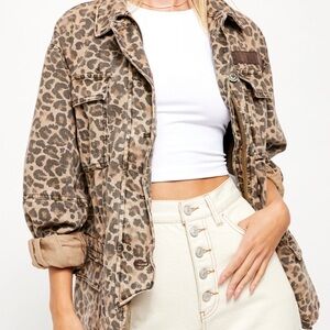 Free People Oversized Brown Leopard Utility Jacket